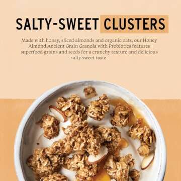 Purely Elizabeth Honey Almond + Probiotics Ancient Grain Granola, Gluten Free & Non-GMO, 8 Ounce(Pack of 6)