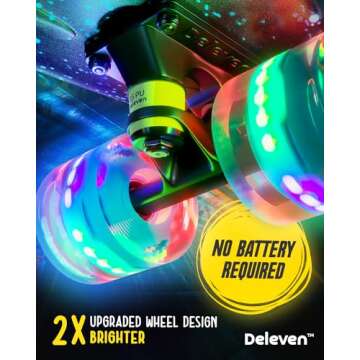 Deleven 22" Skateboard with Bright LED Wheels, Carry Bag, Skate Tool, ABEC 7 Bearings - for Kids Beginners Adults