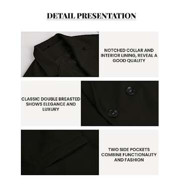 UANEO Women's Wool Blend Coat Oversized Double Breasted Long Trench Overcoat Winter (Black-XL)