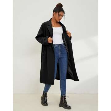 UANEO Women's Wool Blend Coat Oversized Double Breasted Long Trench Overcoat Winter (Black-XL)