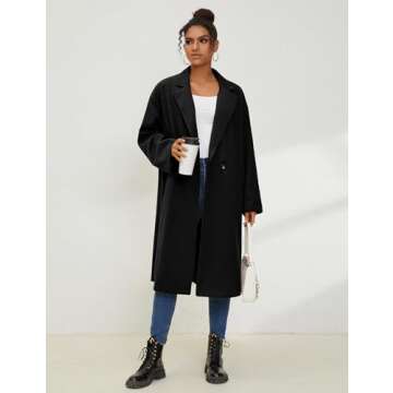 UANEO Women's Wool Blend Coat Oversized Double Breasted Long Trench Overcoat Winter (Black-XL)