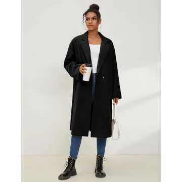 UANEO Women's Wool Blend Coat Oversized Double Breasted Long Trench Overcoat Winter (Black-XL)