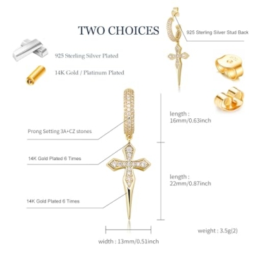 TOPGRILLZ Sterling Silver Cross Dangle Earrings for All