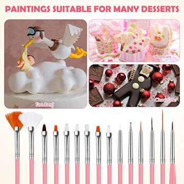 30 Pcs Cake Decorating Brushes Cake Painting Brushes Food Paint Brush Multiple Function Fondant Brush Cookie Brushes DIY Tool Set Cake Decorating Painting Tool Icing Pastry Brush for Baking (Pink)