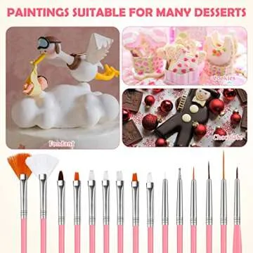 30 Pcs Cake Decorating Brushes Cake Painting Brushes Food Paint Brush Multiple Function Fondant Brush Cookie Brushes DIY Tool Set Cake Decorating Painting Tool Icing Pastry Brush for Baking (Pink)