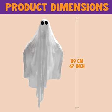 JOYIN Halloween Hanging Light up Ghost with Spooky Blue LED Light, 47” White Hanging Ghosts, Halloween Hanging Decoration for Front Yard Patio Lawn Garden Party Decor Indoor Outdoor