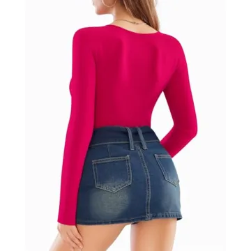 Chic MANGOPOP Women's Long Sleeve V Neck Bodysuit