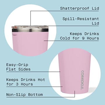 Corkcicle Classic Triple Insulated Coffee Mug with Lid, Gloss Rose Quartz, 16 oz – Stainless Steel Travel Tumbler Keeps Beverages Cold 9+hrs, Hot 3hrs – Cupholder Friendly Travel Coffee Tumbler