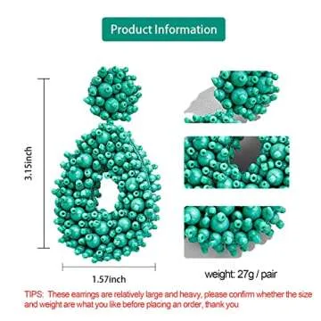 Statement Drop Earrings - Bohemian Beaded Teardrop Dangle Earrings Gift for Women