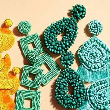 Statement Drop Earrings - Bohemian Beaded Teardrop Dangle Earrings Gift for Women