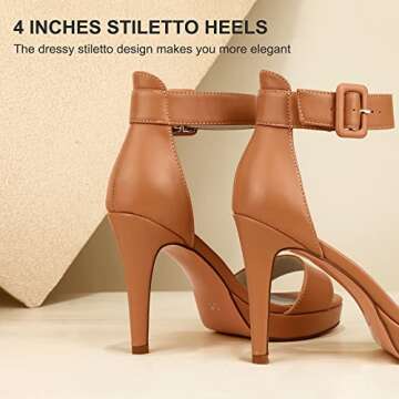 IDIFU Women's IN4 Sally Platform Heels Stiletto High Heel Pumps Sandals Ankle Strap Open Toe Wedding Bride Dress Party Shoes(6.5, Nude Pu)