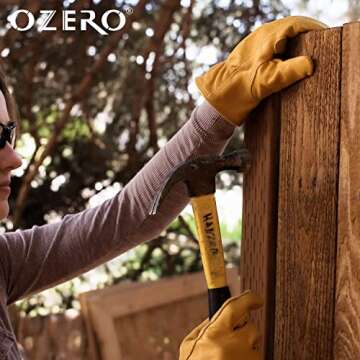 OZERO Flex Grip Leather Work Gloves for Heavy Duty Use