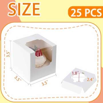 BOOMIBOO 25 Pack Individual Cupcake Containers with Window, Food Grade Holders for Easy Transport an...