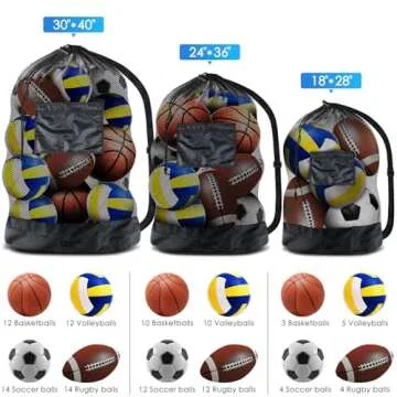 BROTOU Extra Large Sports Ball Bag Mesh Socce Ball Bag Heavy Duty Drawstring Bags Team Work for Holding Basketball, Volleyball, Baseball, Swimming Gear with Shoulder Strap (24” x 36”)