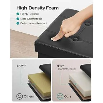 SONGMICS MAZIE Collection - 43 Inches Folding Storage Ottoman Bench, Ottoman with Storage, Foot Rest Stool, Load 660 lb, for Living Room, Synthetic Leather, Black ULSF701