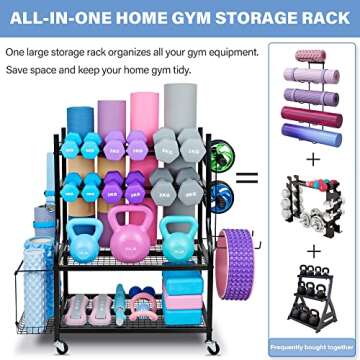 NBTORCH Yoga Mat Storage Rack - Home Gym Storage Rack for Yoga Mats, Dumbbells and Kettlebells, All ...