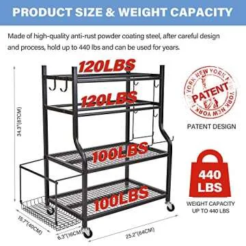 NBTORCH Yoga Mat Storage Rack - Home Gym Storage Rack for Yoga Mats, Dumbbells and Kettlebells, All in One Workout Equipment Storage with Caster Wheels (Hold Up to 440 Lbs)