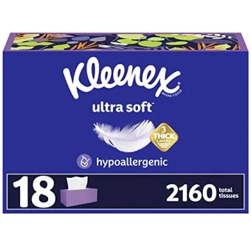 Kleenex Ultra Soft Facial Tissues, 18 Flat Boxes, 120 Tissues per Box, 3-Ply (2,160 Total Tissues), ...