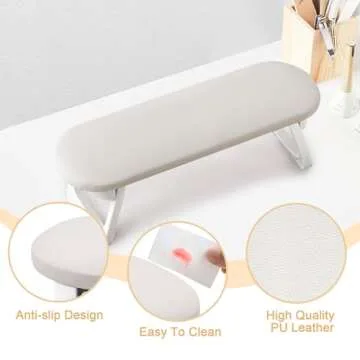 Subay Nail Arm Rest, Foldable PU Leather Nail Hand Rest for Acrylic Nails Cushion Hand Holder, Nail Hand Pillow Nail Art Accessories Tool for Nails Tech Manicure Pedicure Salon Home Use - Light Gray