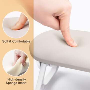 Subay Nail Arm Rest, Foldable PU Leather Nail Hand Rest for Acrylic Nails Cushion Hand Holder, Nail Hand Pillow Nail Art Accessories Tool for Nails Tech Manicure Pedicure Salon Home Use - Light Gray