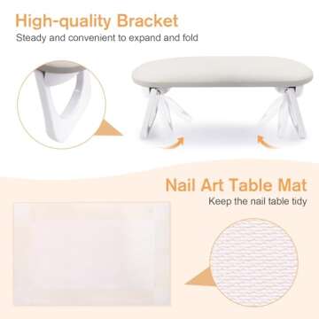 Subay Nail Arm Rest, Foldable PU Leather Nail Hand Rest for Acrylic Nails Cushion Hand Holder, Nail Hand Pillow Nail Art Accessories Tool for Nails Tech Manicure Pedicure Salon Home Use - Light Gray