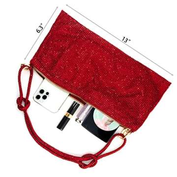 Rhinestone Purse Silver Hobo Purse Sparkly Black Evening Bag for Women Prom Party Wedding-Red
