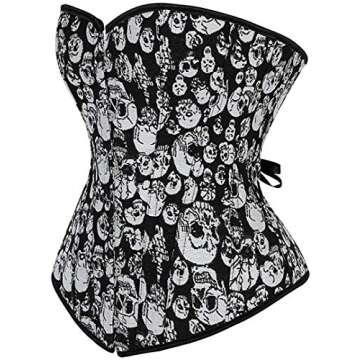 KSHUN Women's Halloween Corsets Steampunk Satin Skeleton Bustier Tops (Skull, Medium)