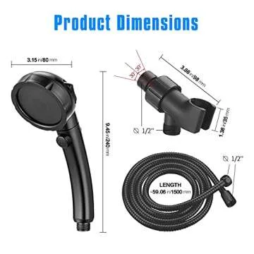 JONKEAN High Pressure Shower Head with 3 Spray Settings, Water Saving Handheld RV Shower Head with Hose and On Off Switch, Detachable Shower Heads with Hose and Angle-Adjustable Bracket (Black)