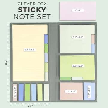 Clever Fox Sticky Note Set – 420 Lined Notes, Tabs & Bookmarks for Books & Notebooks – Office De...