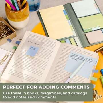 Clever Fox Sticky Note Set – 420 Lined Notes, Tabs & Bookmarks for Books & Notebooks – Office Desk Accessories & Supplies (Blue & Green)