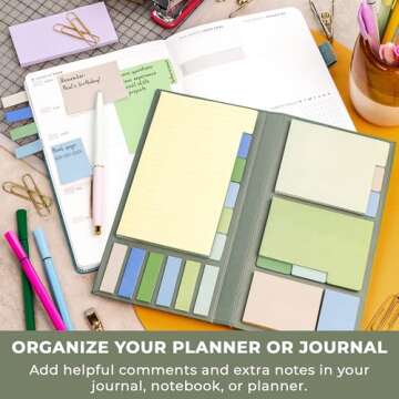 Clever Fox Sticky Note Set – 420 Lined Notes, Tabs & Bookmarks for Books & Notebooks – Office Desk Accessories & Supplies (Blue & Green)