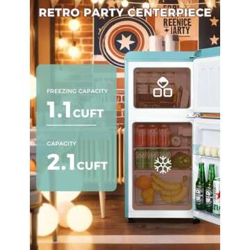 Anypro Retro Double Door Mini Fridge with Freezer 3.2 Cu.Ft