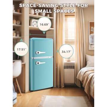 Anypro Retro Double Door Mini Fridge with Freezer 3.2 Cu.Ft