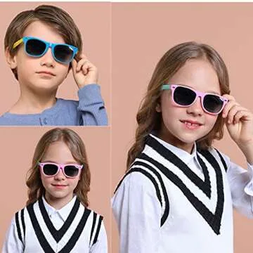 DYLB Kids Polarized Sunglasses for girls boys 3 Pack, Flexible TPEE Rubber Frame for Children Age 3-8. (Black +Pink Green +Blue Yellow)