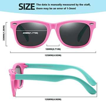 DYLB Kids Polarized Sunglasses for girls boys 3 Pack, Flexible TPEE Rubber Frame for Children Age 3-8. (Black +Pink Green +Blue Yellow)