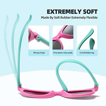 DYLB Kids Polarized Sunglasses for girls boys 3 Pack, Flexible TPEE Rubber Frame for Children Age 3-8. (Black +Pink Green +Blue Yellow)