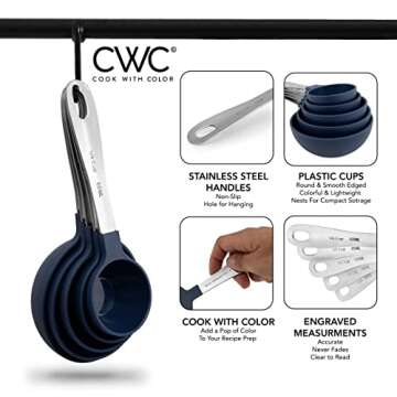 COOK WITH COLOR Measuring Cups Set and Measuring Spoon Set, Stainless Steel Handles, Nesting Kitchen...