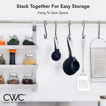 COOK WITH COLOR Measuring Cups Set and Measuring Spoon Set, Stainless Steel Handles, Nesting Kitchen Measuring Set, Liquid Measuring Cup Set, 12 PC Stainless Steel, Navy