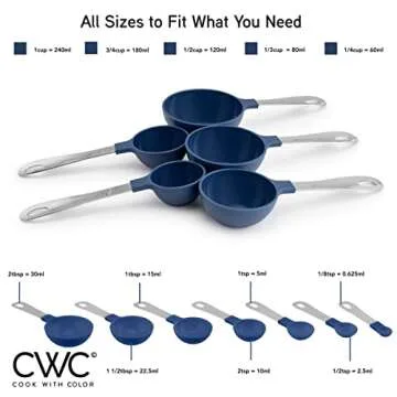 COOK WITH COLOR Measuring Cups Set and Measuring Spoon Set, Stainless Steel Handles, Nesting Kitchen Measuring Set, Liquid Measuring Cup Set, 12 PC Stainless Steel, Navy