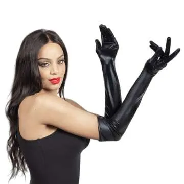 Black Wet Look Long Gloves for Halloween & Evening Wear