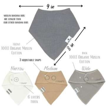 DiaperSquad's 10-Pack 100% Muslin Cotton Baby Bibs for Drooling and Teething, Bibs for Boys, Baby Girl - Solid Cotton Baby Drool Bibs (Neutral - 100% Muslin)
