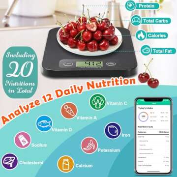 URAMAZ Smart Digital Food Scale for Weight Loss, Kitchen Food Scale Grams and Ounces with Nutritiona...
