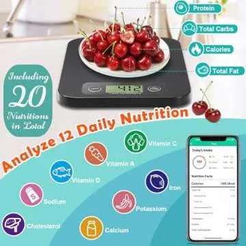 URAMAZ Smart Digital Food Scale for Weight Loss, Kitchen Food Scale Grams and Ounces with Nutritiona...
