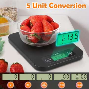 URAMAZ Smart Digital Food Scale for Weight Loss, Kitchen Food Scale Grams and Ounces with Nutritional Calculator, Food Weight Scale for Diet, Keto, Macro, Calorie, Cooking, Meal Prep 0.1oz/11lb