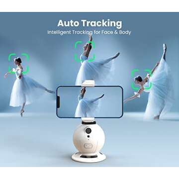 Misa Pod Auto Face Tracking Cell Phone Tripod Mount Stand, UGC Content Creator Tools with 360° Hands Free Smartphone Holder for Streaming, Vlogging Kit for iPhone and Camera - White