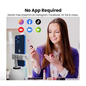 Misa Pod Auto Face Tracking Cell Phone Tripod Mount Stand, UGC Content Creator Tools with 360° Hands Free Smartphone Holder for Streaming, Vlogging Kit for iPhone and Camera - White