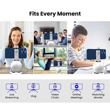 Misa Pod Auto Face Tracking Cell Phone Tripod Mount Stand, UGC Content Creator Tools with 360° Hands Free Smartphone Holder for Streaming, Vlogging Kit for iPhone and Camera - White
