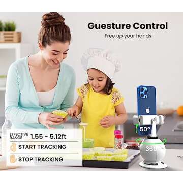 Misa Pod Auto Face Tracking Cell Phone Tripod Mount Stand, UGC Content Creator Tools with 360° Hands Free Smartphone Holder for Streaming, Vlogging Kit for iPhone and Camera - White