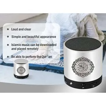 Hitopin Digital Quran Speaker FM Radio Silver Color with Remote Control Over 18Reciters and15 Translations Available Quality Qur'an Player Arabic English French, Urdu etc Mp3