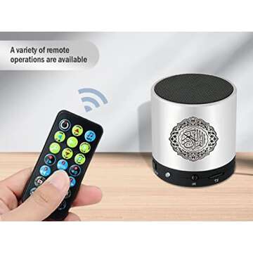 Hitopin Digital Quran Speaker FM Radio Silver Color with Remote Control Over 18Reciters and15 Translations Available Quality Qur'an Player Arabic English French, Urdu etc Mp3